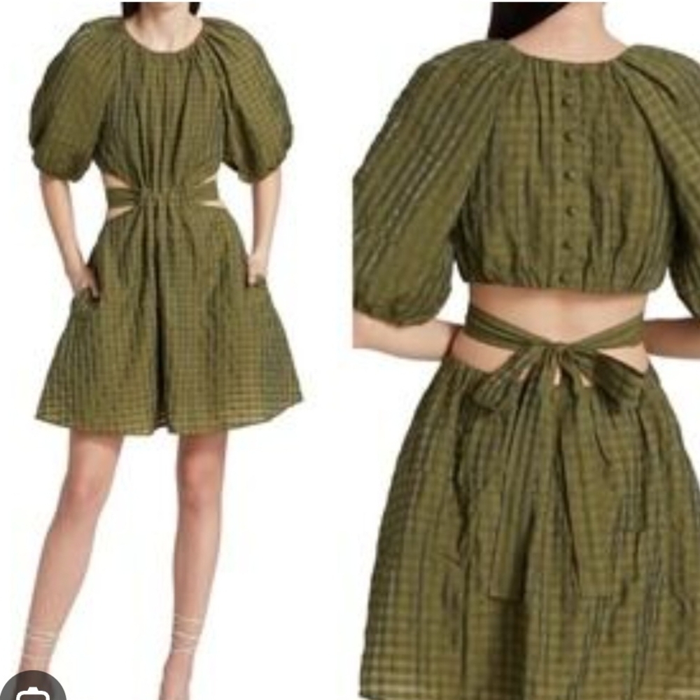 Moon River Olive Checkered Mini Dress